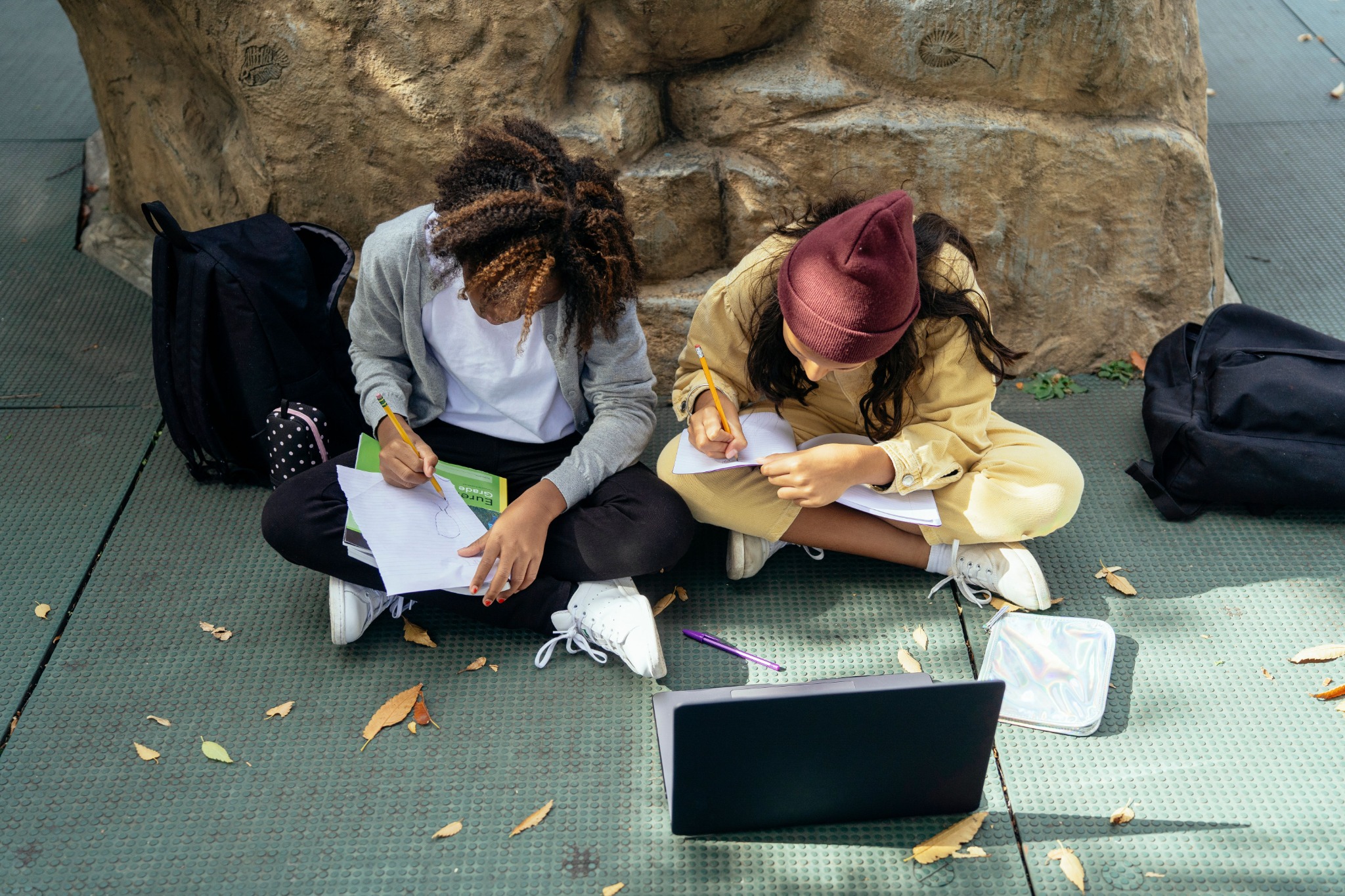 Students working on study material